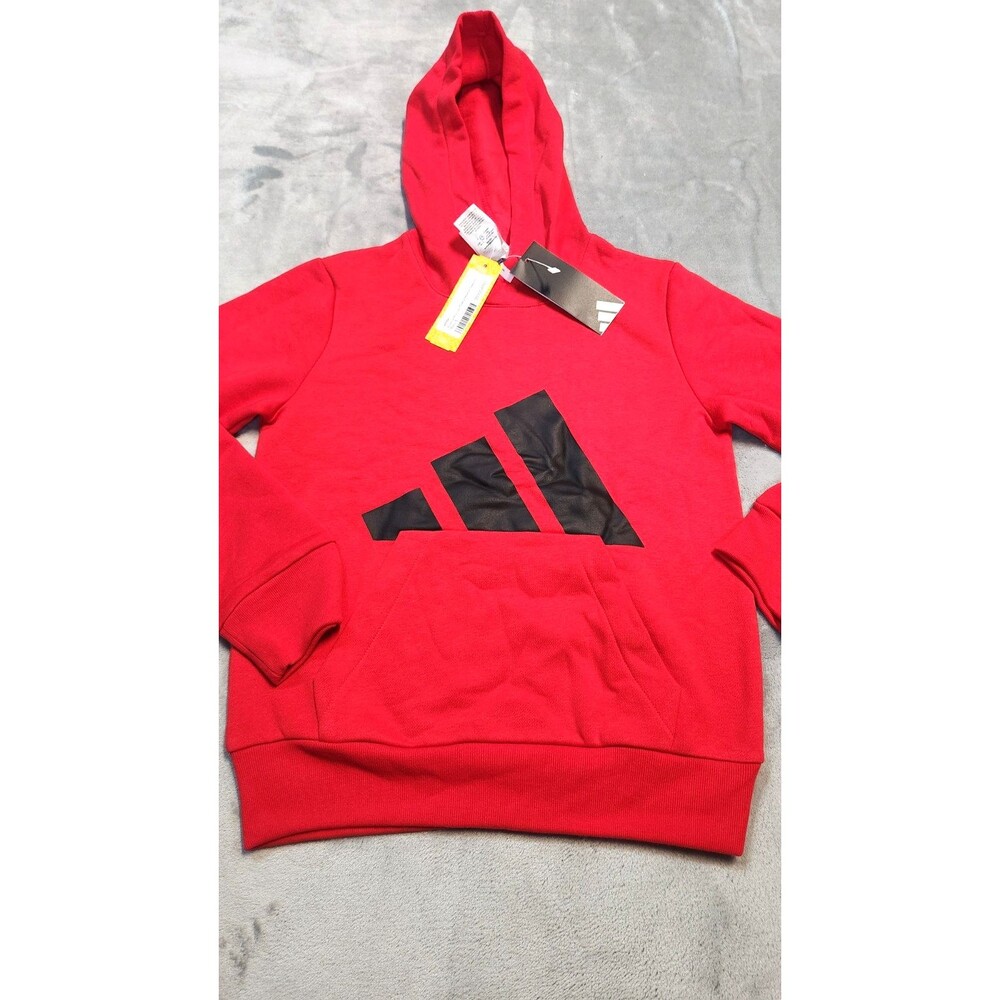 Adidas‎ Youth Small Red Black Graphic Print Fleece Hoodie Sweatshirt Pullover